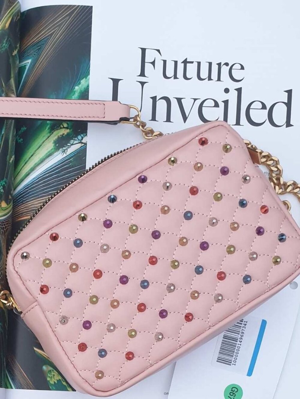 Leather Handbag Light Pink Studs Fashion Women Girls Small Casual Formal Purse